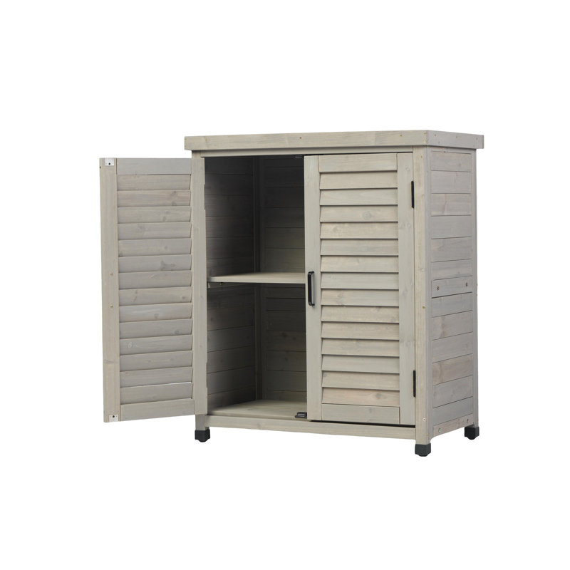 Storage Cabinet With Metal Table Top, Garden Workstation, Potting Bench, Outdoor Patio Accent Cabinet, Gray