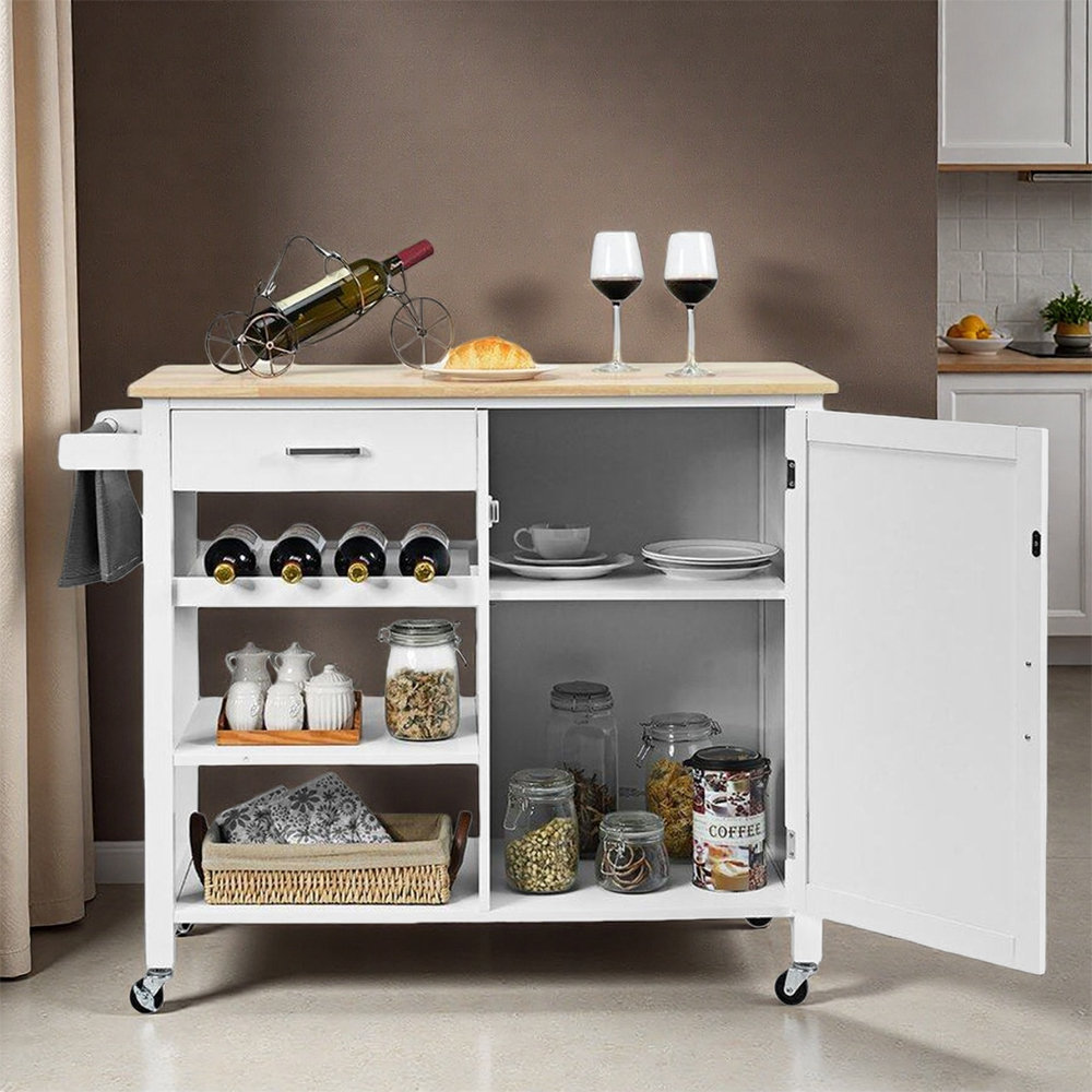 Hokku Designs Modern White Movable Solid Wood Kitchen Island - Wayfair ...