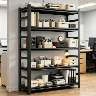 Office Filing Storage Rack 5 Tier Heavy Duty Metal Shelving Unit Adjustable Bolt Free Assembly 36"W x 16"D x 72"H Anti Tip Design For Workspace Office Supplies Organization System