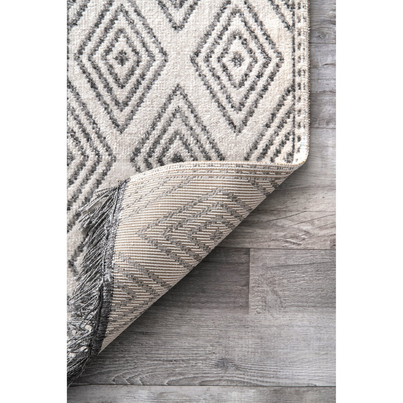 Tapis à rayures intérieur / extérieur gris / blanc Mikole, Rectangle 2 pi x 4 pi 3 po