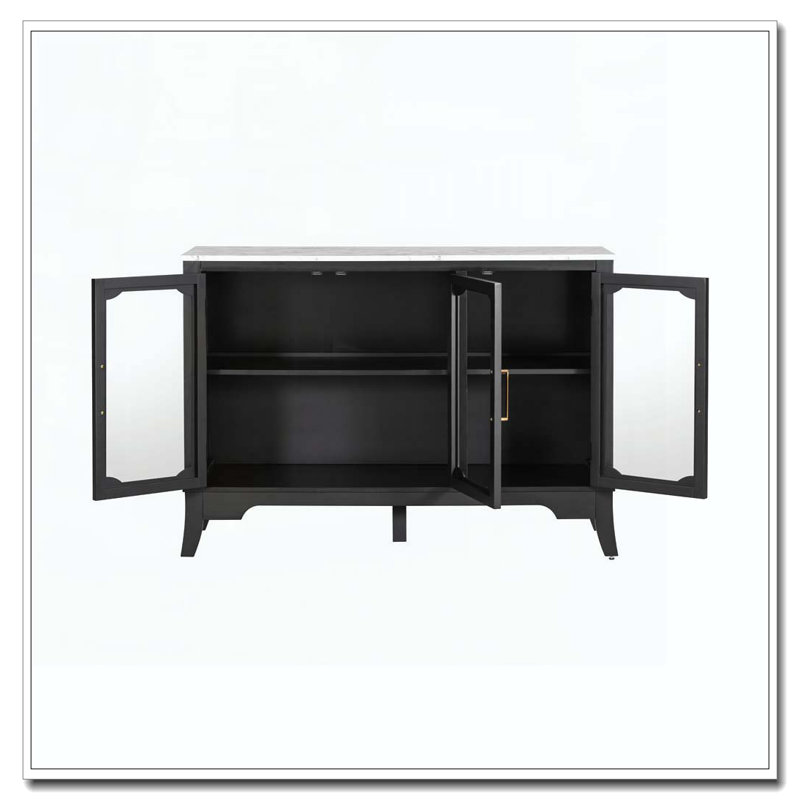 3-Door Accent Storage  Cabinet, Black