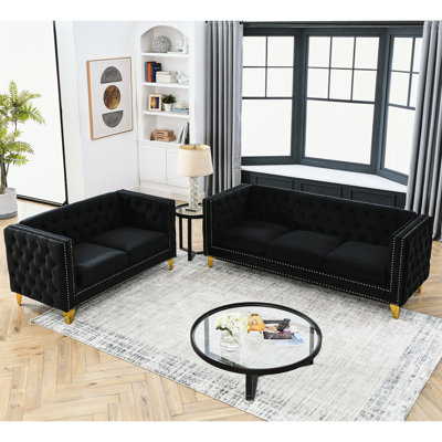 Black Velvet 3+2 Union. Speedy Us Warehouse Delivery. 250 Lbs/seat Weight Capability. Pine + Eucalyptus Plywood Framed. Foam & Spring Seat. Cotton Upholstery. Metal Feet. Assembly Required 3 2 In