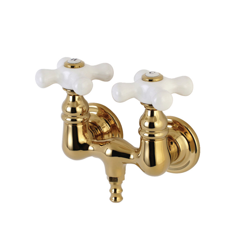 Kingston Brass Aqua Vintage Two-Handle 2-Hole Tub Wall Mount Clawfoot Tub Faucet, Polished Brass