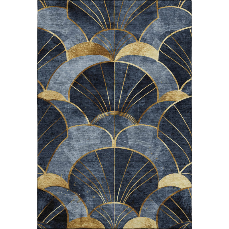 Premium Machine Washable Mayfield AMF2221 floral Rug, 8' x 10', Navy