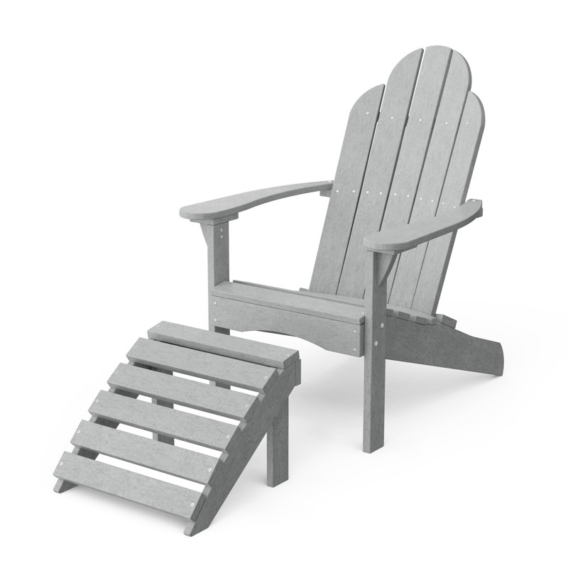 Lollis Adirondack Chair With Ottoman, Light Gray