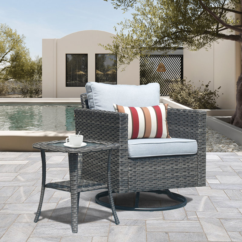 Osorio Swivel Wicker Outdoor Lounge Chair, Gray