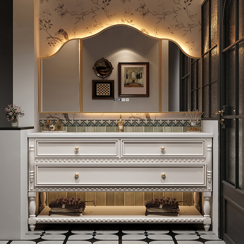 Smart bathroom cabinet retro American style, 31.89" H x 55.12" W x 21.65" D, White