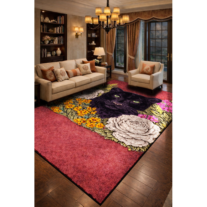Tapis rose tissé à motif floral lavable Mosso, 2'6" x 4'11"