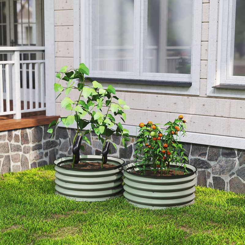 Ensemble de 2 lits surélevés en acier pour jardin, Vert