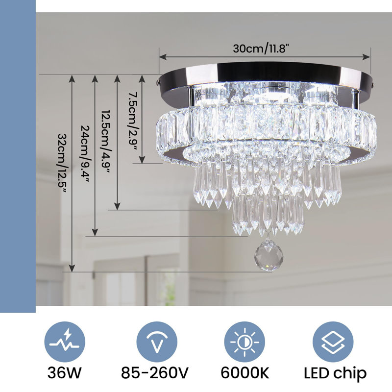 Modern 11.8" Crystal LED Ceiling Light with Stainless Steel Base