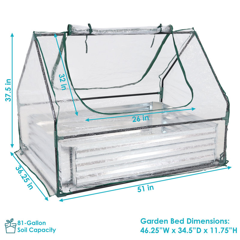 Garmer Outdoor Mini Greenhouse with Metal Raised Garden Bed and Clear Cover, 37.5" H X 51" W X 36.25" D