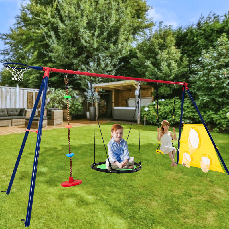 Ensemble de balançoire 5In1 intéressant avec balançoire en polyester enduit de PVC et siège de balançoire en métal et en plastique avec siège de 550 lb pour aire de jeux extérieure