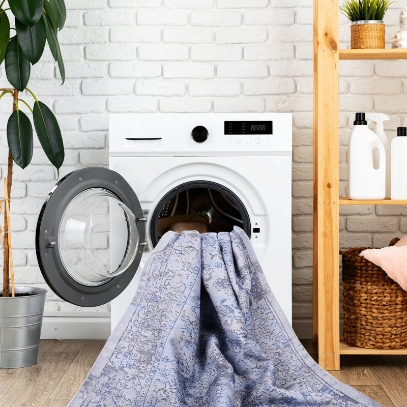 Kitchen Area Rug - Washable, Non-slip, Low-pile, Foldable, Stain , Non-shedding, & Pet Approved (blue+cream, 2'6'' X 10' Versatile Washable For Living Room Soft,