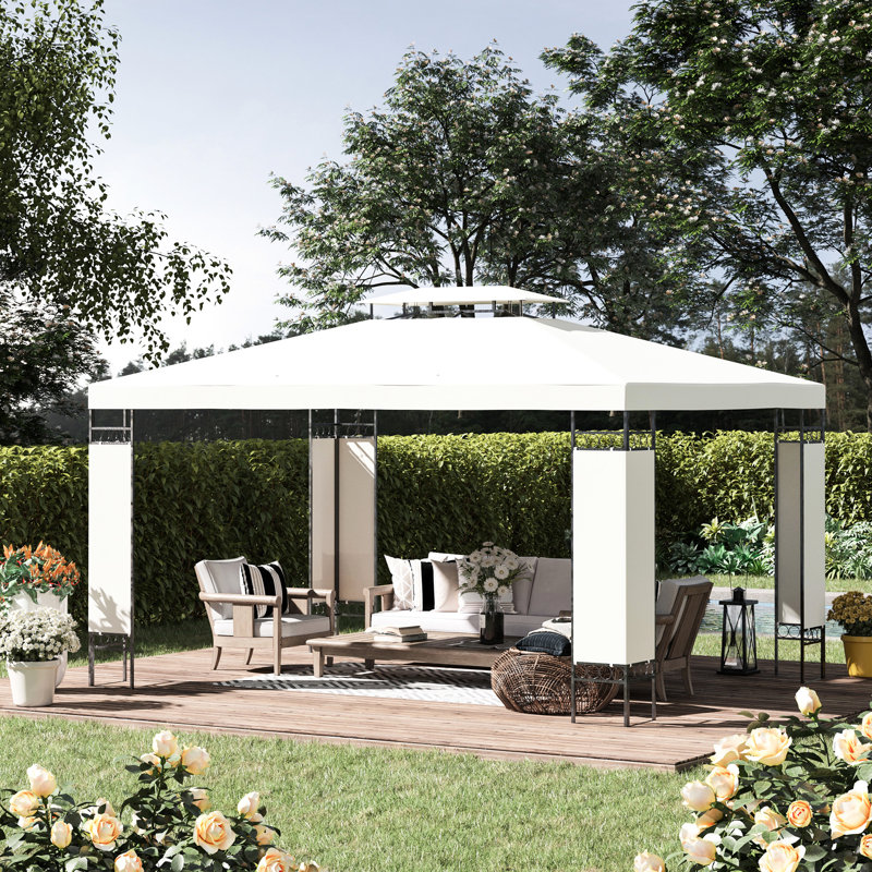 Auvent de pavillon blanc crème 10 pi x 13 pi - Double toit pour patio, jardin, pelouse, cour avec auvent, pour utilisation