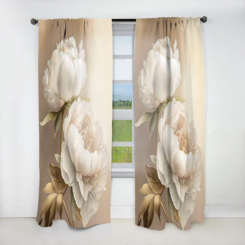 Peony Flower II - Floral Velvet Curtain - 1 Panel, 52" W x 108" L