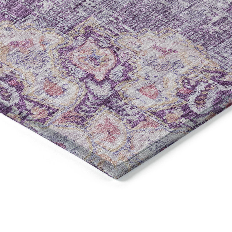 Purple Flat Woven Synthetic Rectangular Washable Rug