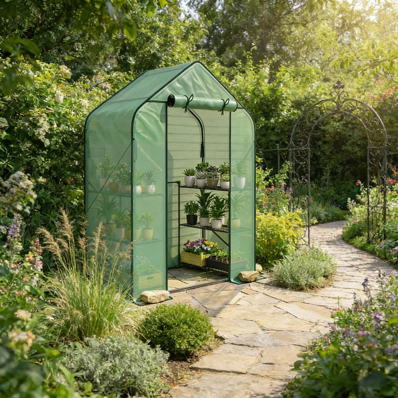 Roll-Up Door Greenhouse,Design Portable Greenhouse,Outdoor Greenhouse, Green/Dark Green