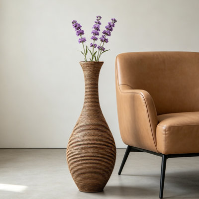 39-Inch Tall Artificial Rattan Floor Vase In Elegant Beige - Statement Piece For Living Room Decor, Entryway, Or Hallway - Versatile Home Accent For Dried Or Silk Floral Arrangements