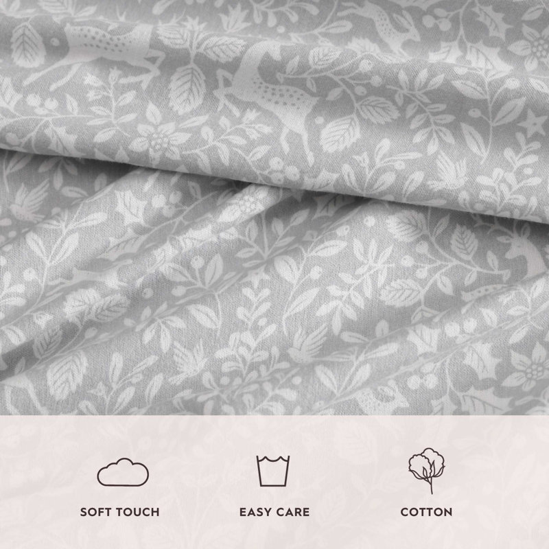 Deer Dance Grey Cotton Flannel Queen Sheet Set