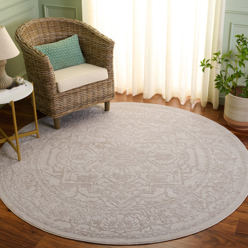 Calidia Oriental Cream/Ivory Area Rug, Round 6'7"