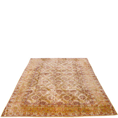 Tapis Oushak turc rétro fait à la main beige et rouille Anatolian 5 x 10