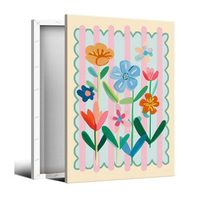Wildflower Nursery Canvas Wall Art, Colorful Floral Botanical Poster, Smile Flowers Picture Print For Baby Girls Bedroom Playroom, Nature Floral Wall Decor For Kids Room 16X24in Wrapped Canvas