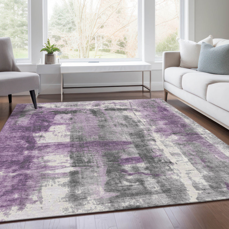 Tapis mauve lavable à la machine intérieur / extérieur Xhevrie, Rectangle 10 pi x 14 pi
