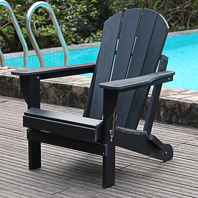 Outdoor Folding Adirondack Chair with Dual Cup Holders - HDPE All-Weather  Chairs, Wood-Like Patio Chair for Backyard, Camping, Garden, Pool & Fire Pit, Lake blue