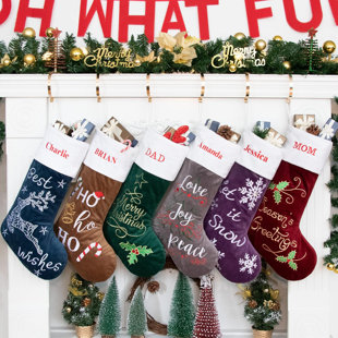 Tokforty 20 Inches White Velvet with White Super Soft Plush Cuff Monogram Christmas Stockings, Xmas Personalized Embroidered Letter Stockings for