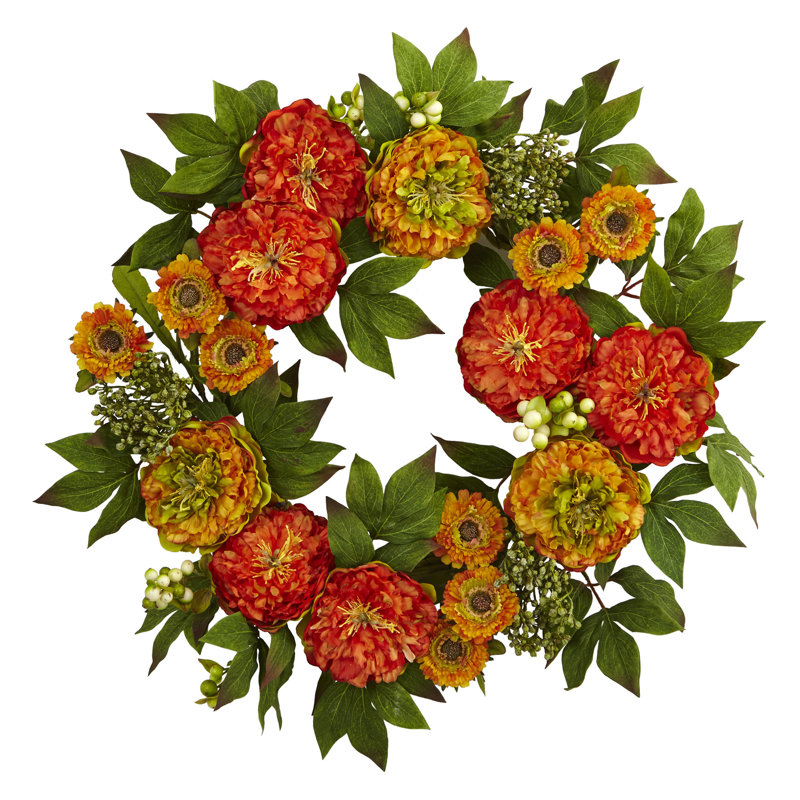 Handcrafted Faux Polyester 24'' Wreath, Orange/Yellow