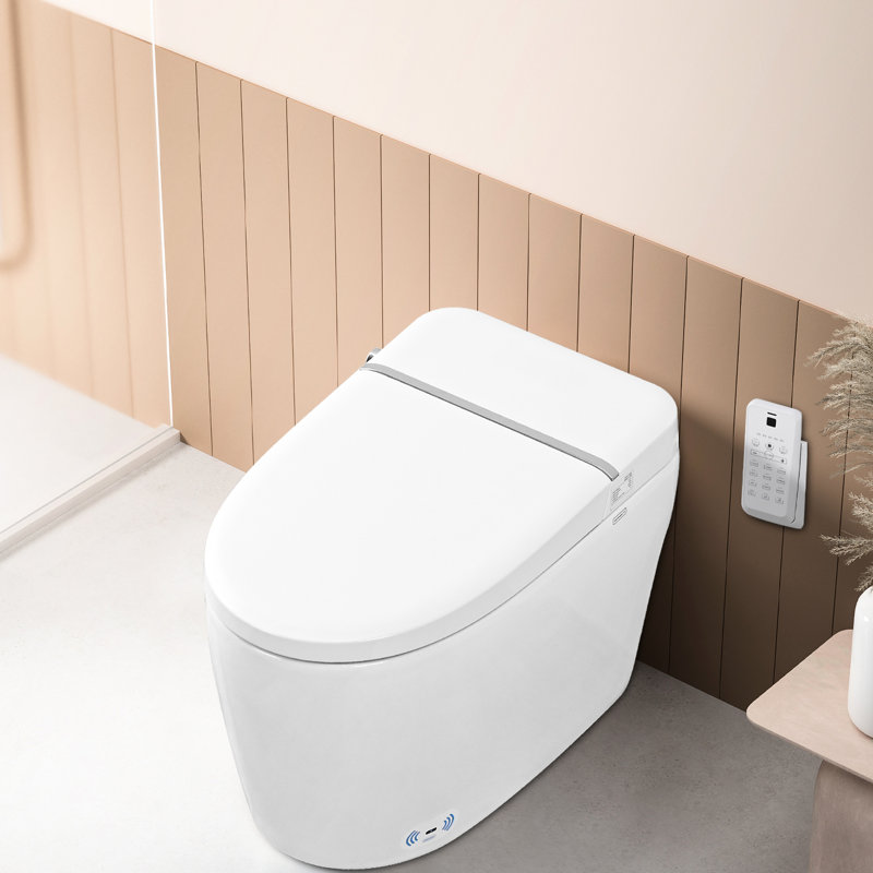 Smart Toilet With Night , Heated Seat, Self-Cleaning Nozzle, Warm Air Dry, Soft Close, Auto Flush Ceramic Bidet Foot Sensor, Nozzle Self, Remote Control,
