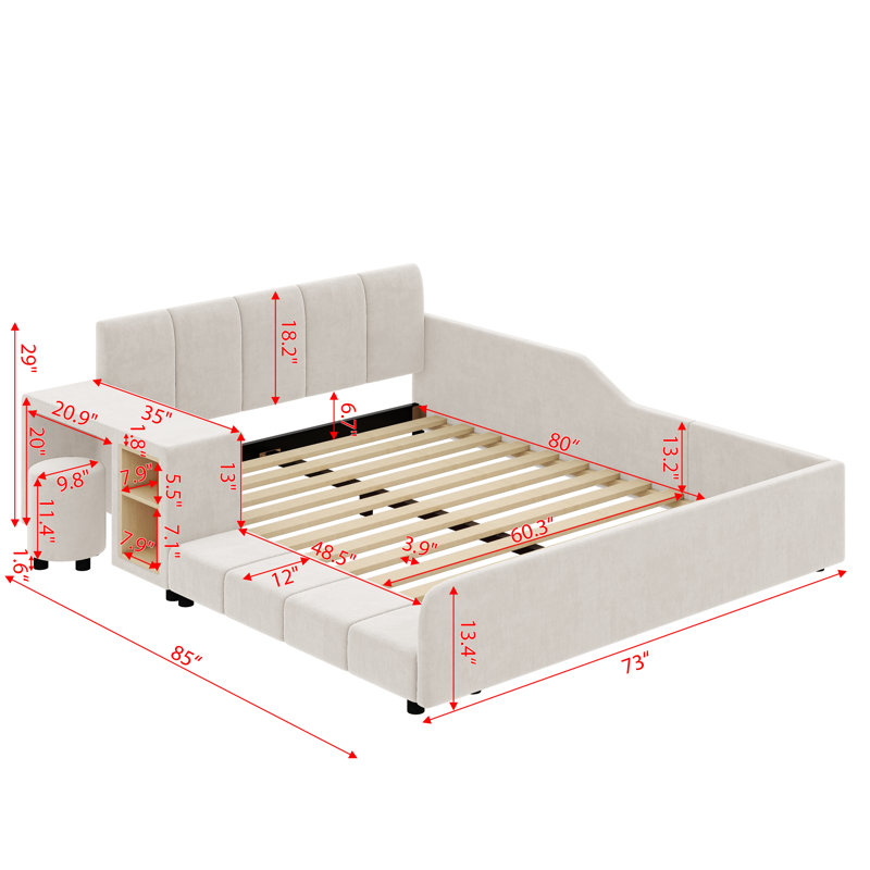 Grand lit tapissier Zeynep, Beige