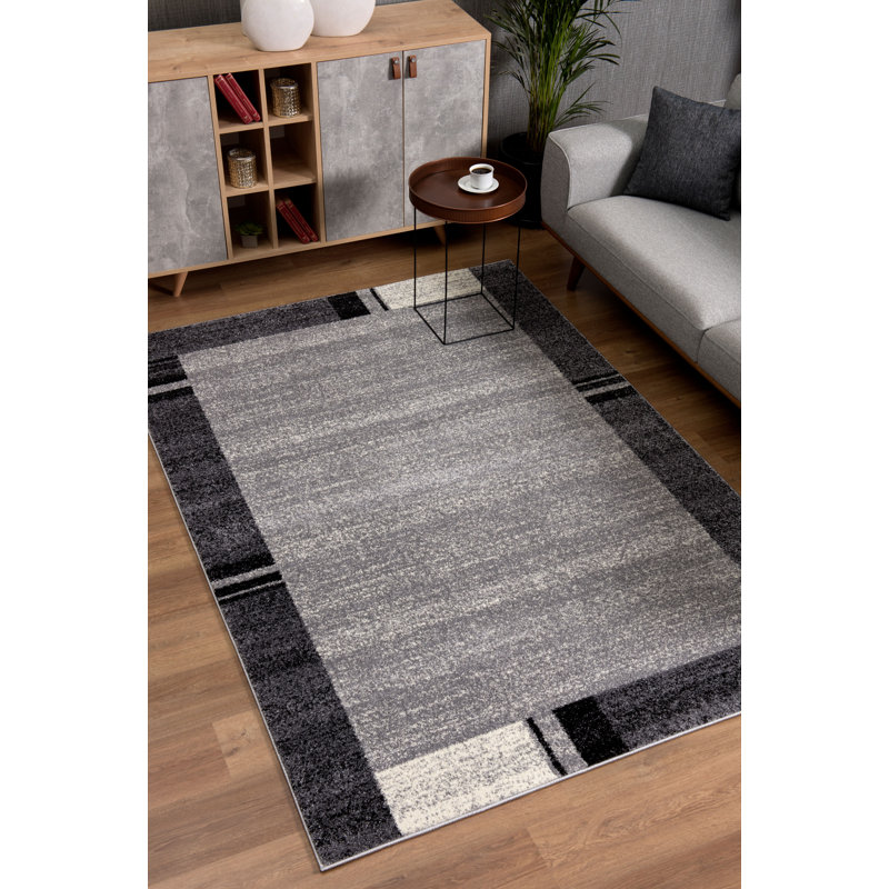 Rug Branch Wasl 5' x 7' (5'3" x 7'5") Grey/Black Geometric Indoor Area Rug, Contemporary, Medium Pile, Stain-Resistant Carpet - Living Room, Bedroom, Dining Room, and Kitchen