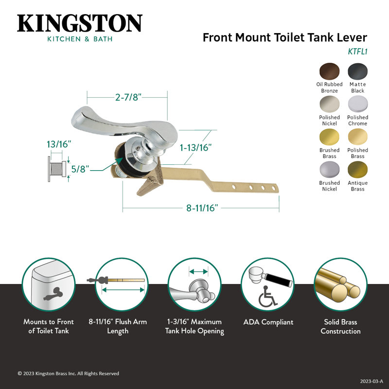 Kingston Brass French Front Mount Toilet Tank Lever, Antique Brass