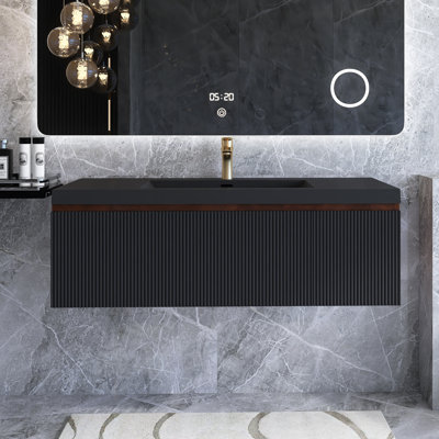 Meuble-lavabo mural moderne à rayures avec lavabo et tiroir à fermeture en douceur