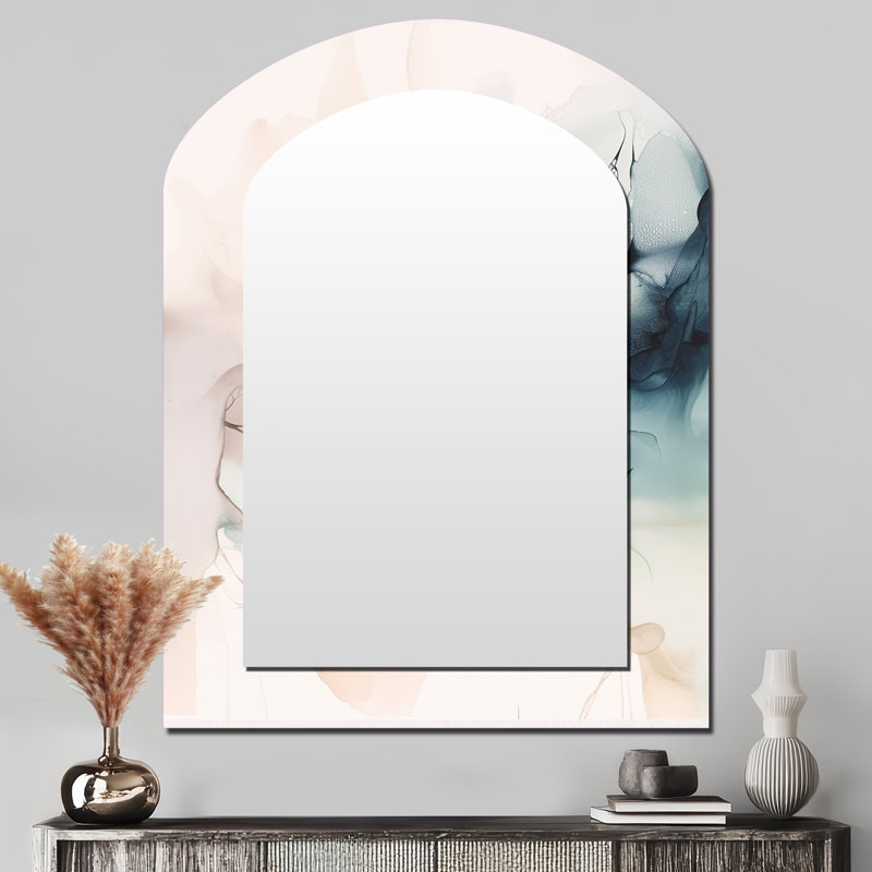 Green And Cream Essence Of Modernity IV - Marble Arch Unique Wall Mirror, Modern Asymmetrical Mirror, Printed Metal Art