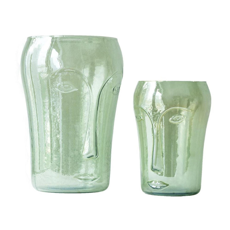 Ensemble de 2 vases de table en verre vert 2 pièces