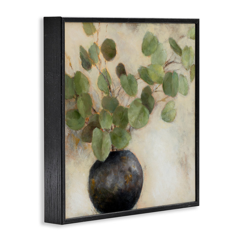 Feuilles d'eucalyptus vertes en pot, art numérique sur toile par Lanie Loreth, Giclée encadrée noir minuit