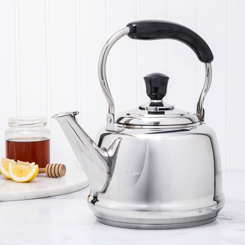 Martha Stewart Kingstree Large 2 Qt Heavy Gauge Stainless Steel Whistling Tea Kettle, Stainless Steel