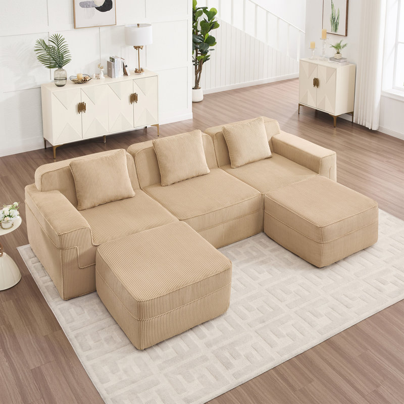 Canapé modulaire modulaire à 3 places en forme de U, Chameau