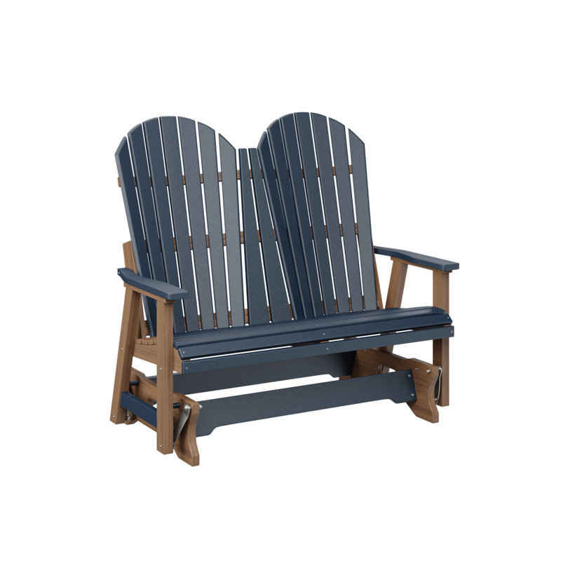 Comfo Back Outdoor Glider, Navy Blue Top/Antique Mahogany Base
