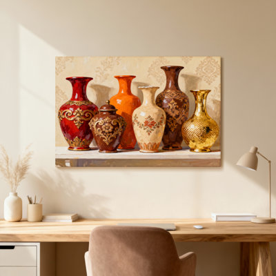 Motif de vases ornementaux colorés sur une tablette