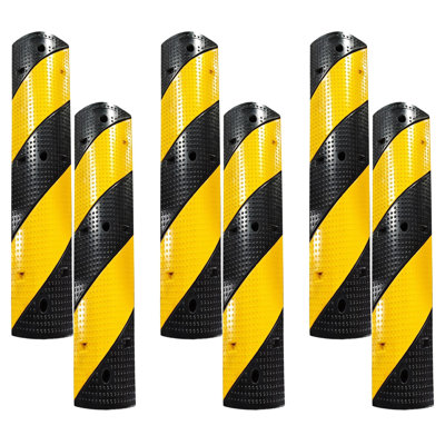 Heavy Duty Rubber Speed Bump Ramp 3.3FT – 25,000 lbs Capacity, Dual Channel Protector – High Visibility Yellow & Black, Non-Slip Modular Design – Road, Driveway, Parking Lot Use – 6PCS Included