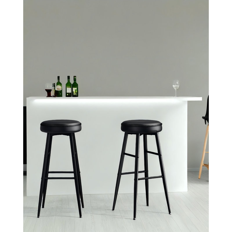 Tabouret Parmley, Similicuir noir / cadre noir, Tabouret de bar (siège d'une hauteur de 30 po)