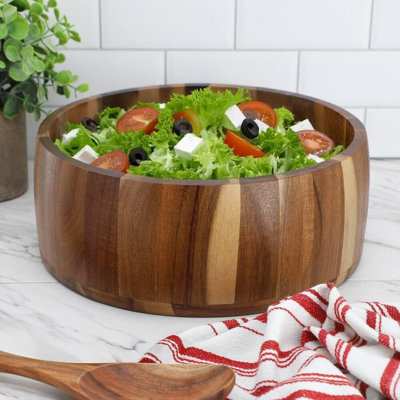Large 9.75 Inch Acacia Wood Salad Bowl Natural Wooden Serving Bowl Kitchen