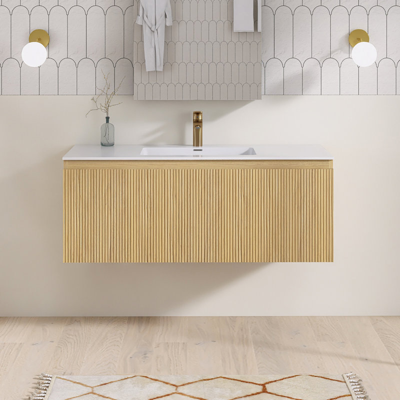 Meuble-lavabo mural simple 48 po avec plateau en résine intégré