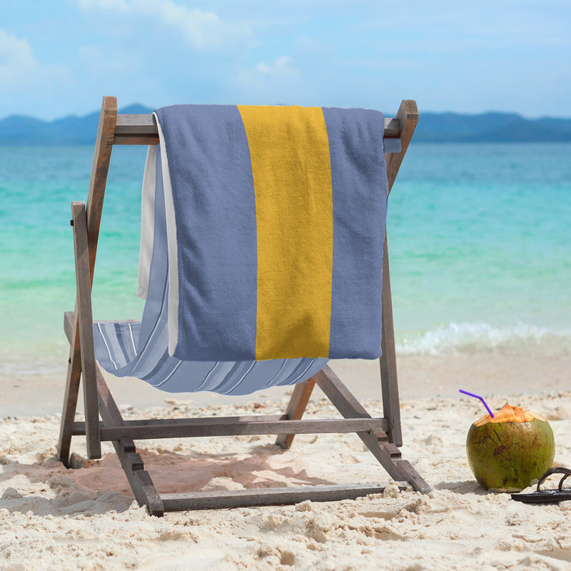 Cotton Blend Lightweight Beach Towel, Blue/Yellow