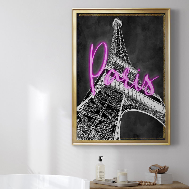 «Neon Nights In Paris», toile encadrée de qualité supérieure - prête à être accrochée, H 42,5 po x l 30,5 po x P 1 po