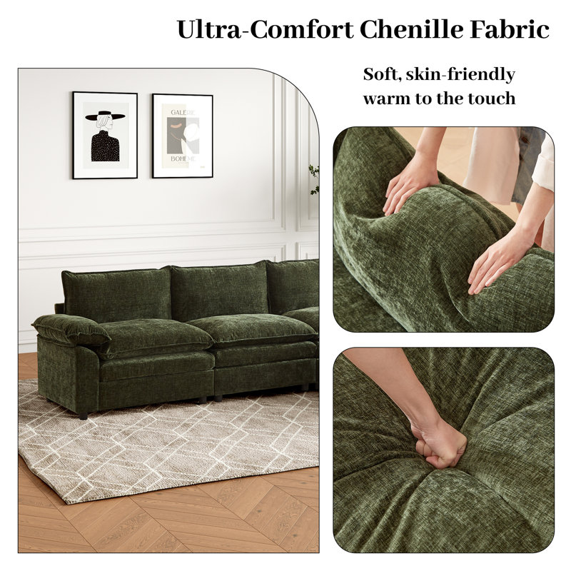 Chenille - Repose-pieds rembourré pour canapé: design ergonomique, élégant et facile à installer, Vert