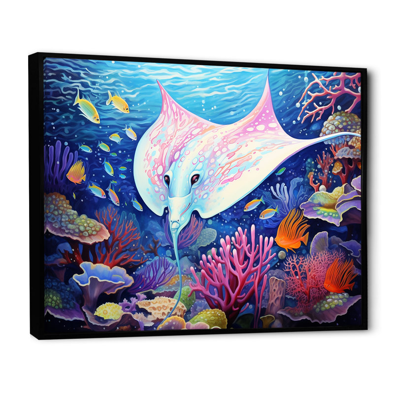 «Manta Rays Drifters Landscape», impression sur toile, H 12 po x l 20 po x P 1 po, Cadre flottant noir